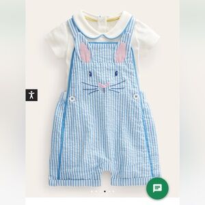 Boden Blue Striped Bunny Overalls